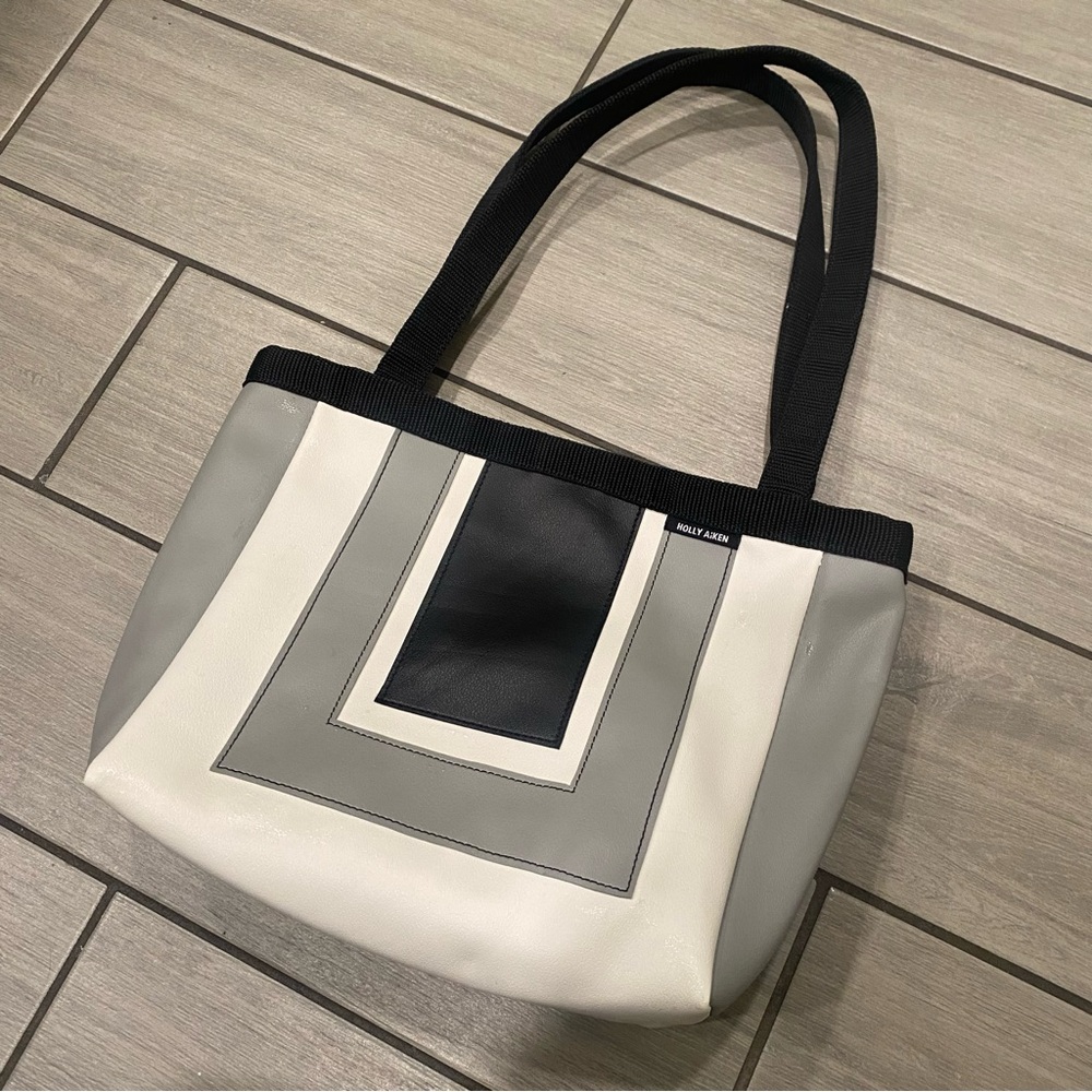 Holly Aiken Coupe Moto Grey Black White Shoulder Bag Vinyl Womens Made In USA